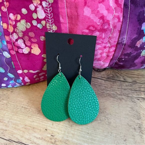 Jewelry - Faux Leather Bright Green Teardrop Earrings